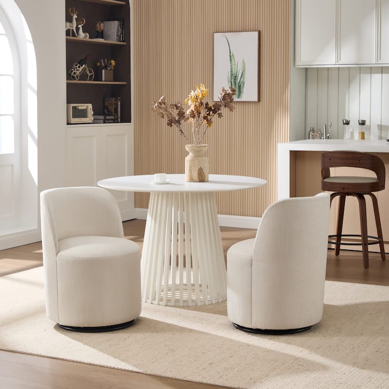 Set Of 1 Upholstered Barrel Chair, Mid Century Modern Round Linen Dining Chair, 360 Degree Swivel Side Chair for Dining Room