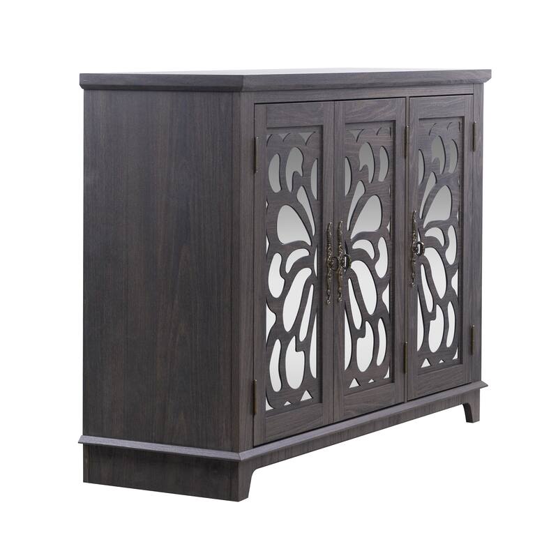 Anmytek 49" Brown Mirrored Door Sideboard Buffet Cabinet with Adjustable Shelves Spacious Storage for Living Room Kitchen