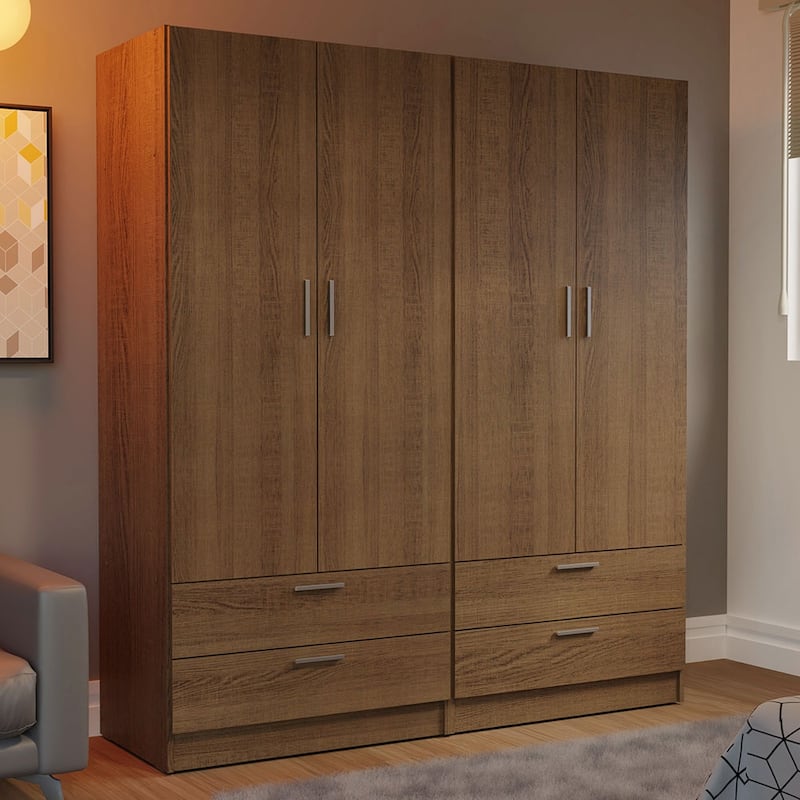 Madesa 4 Doors 4 Drawers Wardrobe With Hanging Space 63"L