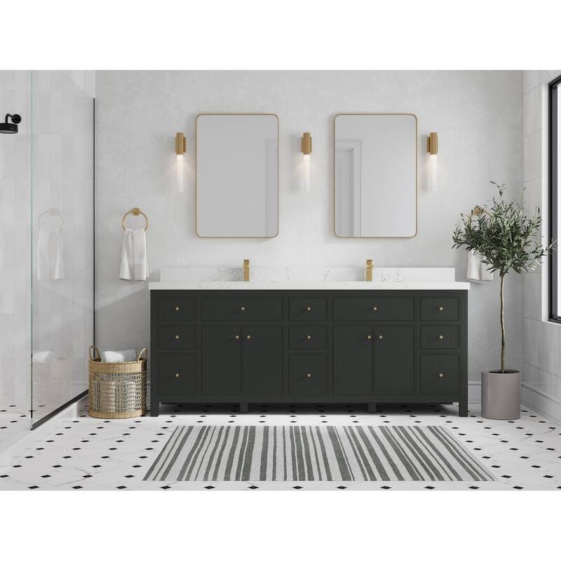Willow Collections 84 in. W x 22 in. D Sonoma Free Standing Reeded Double Sink Bathroom Vanity with Countertop - 2" Empira White - Black top