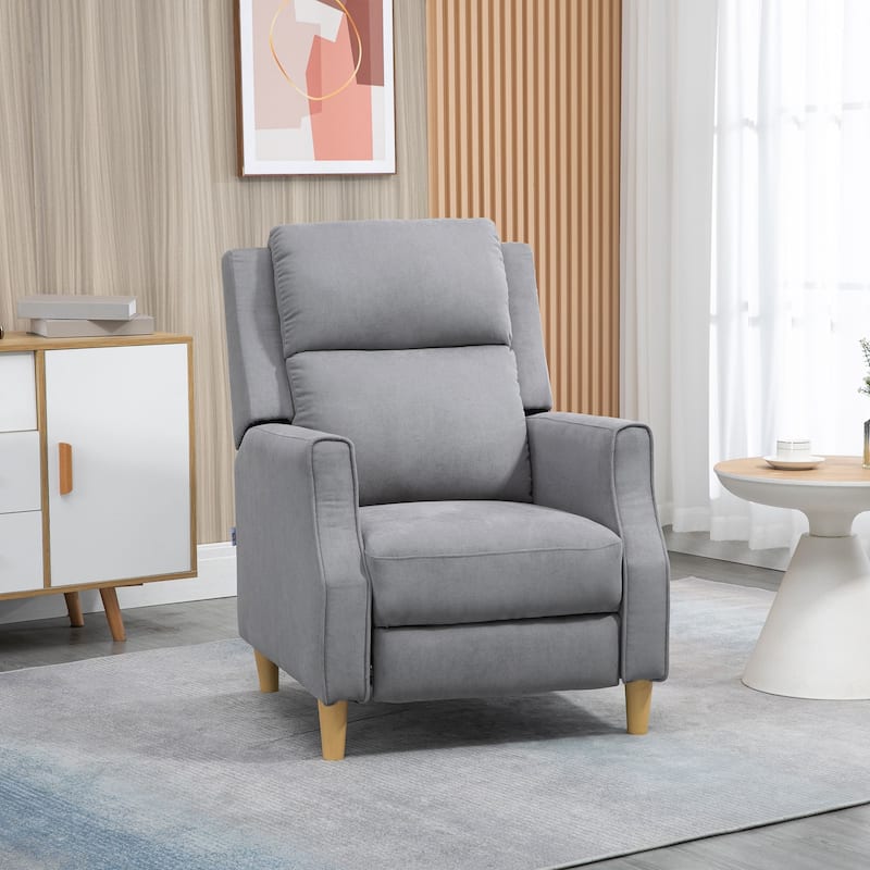 HOMCOM Fabric Recliner Chair, Modern Push Back Reclining Chair, Overstuffed Seating with Footrest, Solid Wood Legs, Gray - Grey