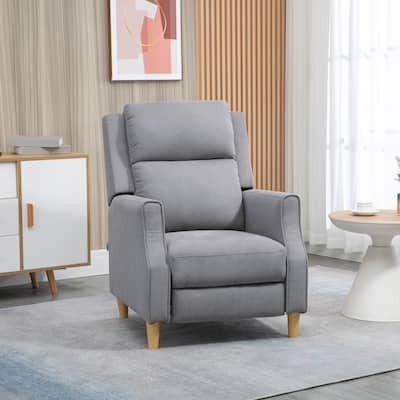 HOMCOM Fabric Recliner Chair, Modern Push Back Reclining Chair, Overstuffed Seating with Footrest, Solid Wood Legs, Gray