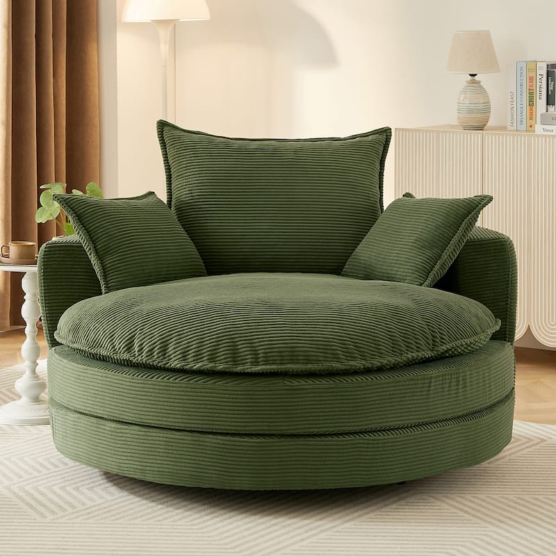360° Swivel Sofa Chair Accent Barrel Chair 57.5"Swivel Round Chair with Dual-layer Cushion Design and 3 Removable Pillows
