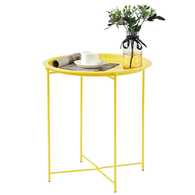 VECELO Side/End Table, Folding Round Metal Anti-Rust and Waterproof Outdoor for Living Room Bedroom,Nightstands
