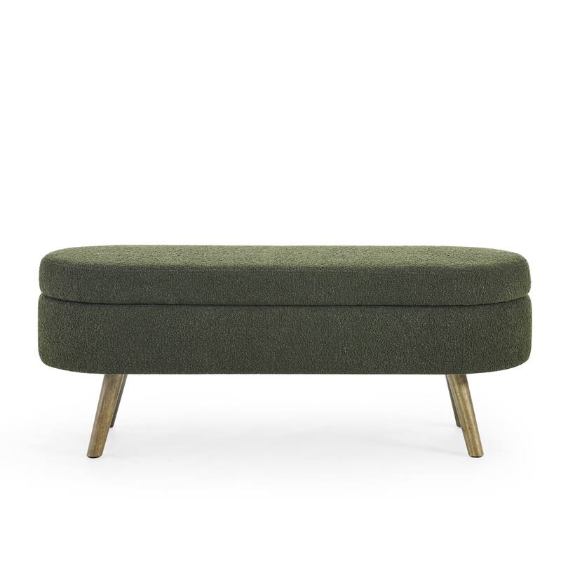 Modern Ottoman Oval Storage Bench with Rubber Wood Legs - Green