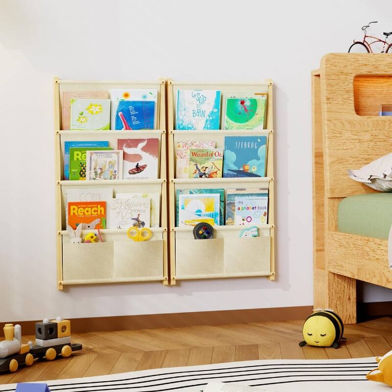 4-Tier Wall Mounted Kids Bookshelf - 16.5"D x 2"W x 31.5"H