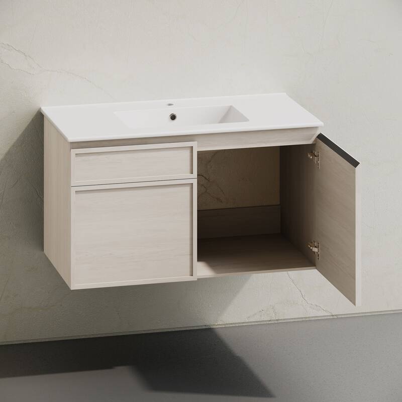 St. Tropez 36" Wall-Mounted Bathroom Vanity In White Oak With Sink Top - 36