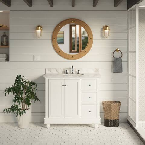 KitchenBathCollection Bella 36" Bathroom Vanity with Carrara Marble Top