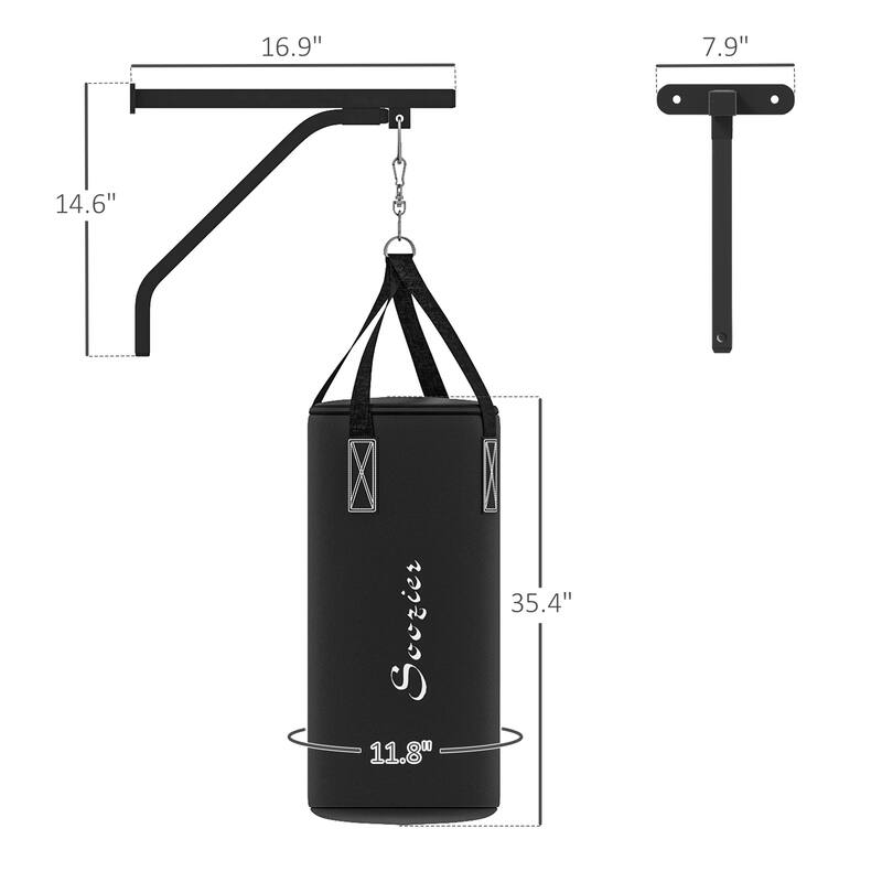 Soozier Unfilled Punching Bag Hanger, Heavy Bag Wall Mount Set with Bracket, Boxing Gloves, Hand Wraps and Swivel Hook