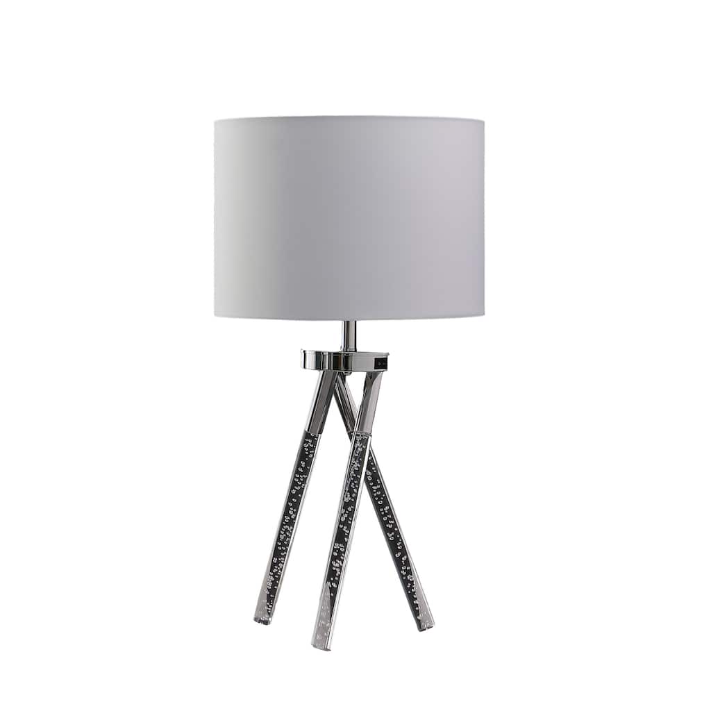 Mid Century Table Lamp - Modern Acrylic Leg Lamp - Silver Metal Base - Bedroom Living Room Lighting