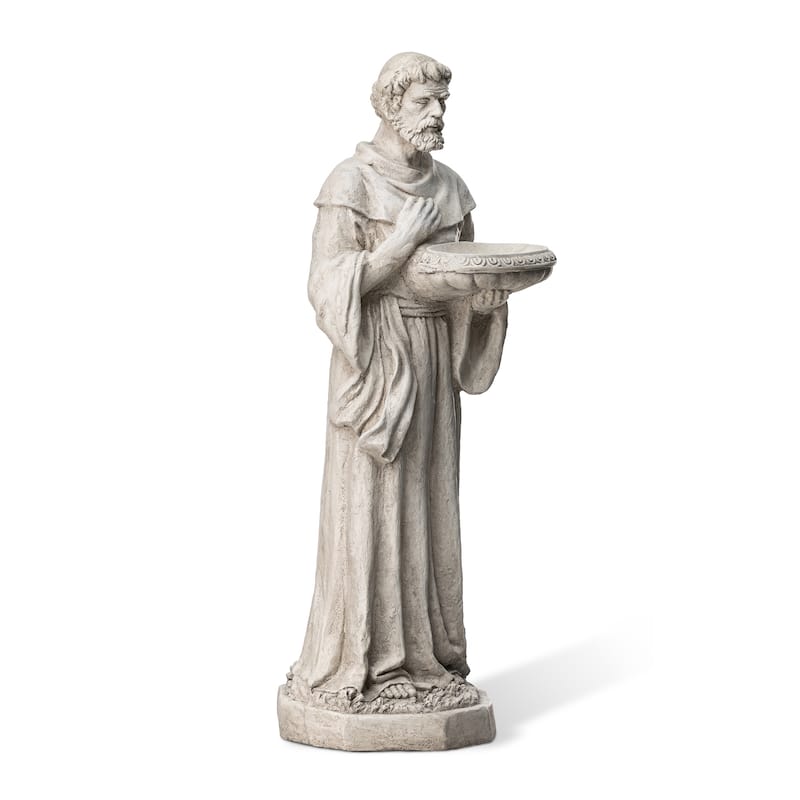 Glitzhome Vintage MgO Saint Francis Garden Statue Sculpture with Birdfeeder Feeding Animals