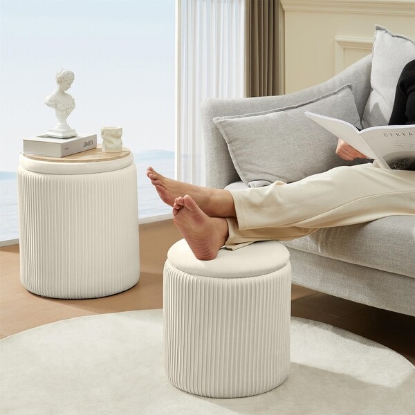 Round Boucle Upholstered Ottoman Set of 2 - Bed Bath & Beyond
