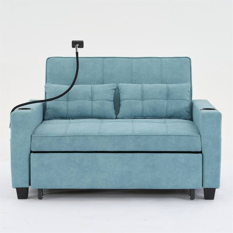 3-in-1 Pull Out Convertible Sleeper Chair w/ USB Ports,Wear Resistant