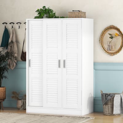Modern Clean 3-Door Shutter Wardrobe with Shelves