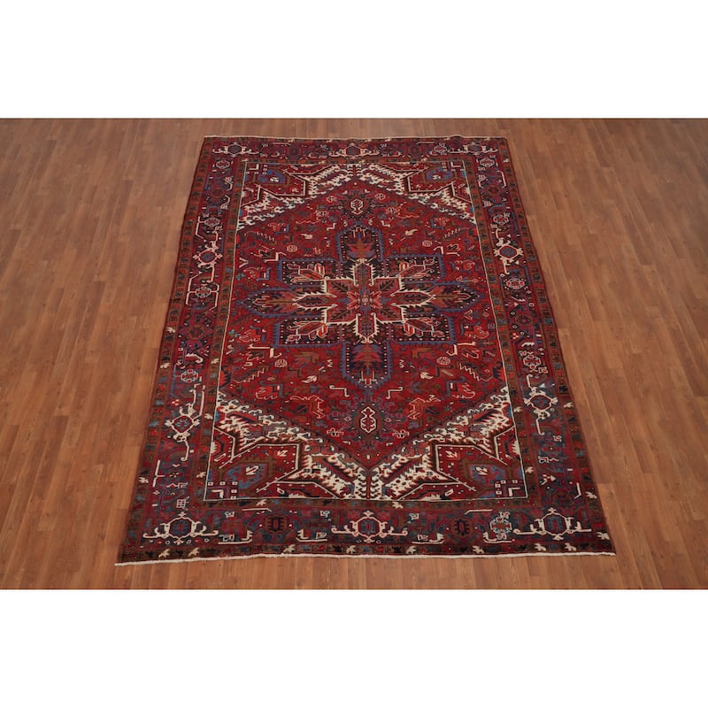 Hand Knotted Oriental 100% Wool Carpet Traditional Medallion Red Heriz Area Rug - 10' 8'' X 7' 9''