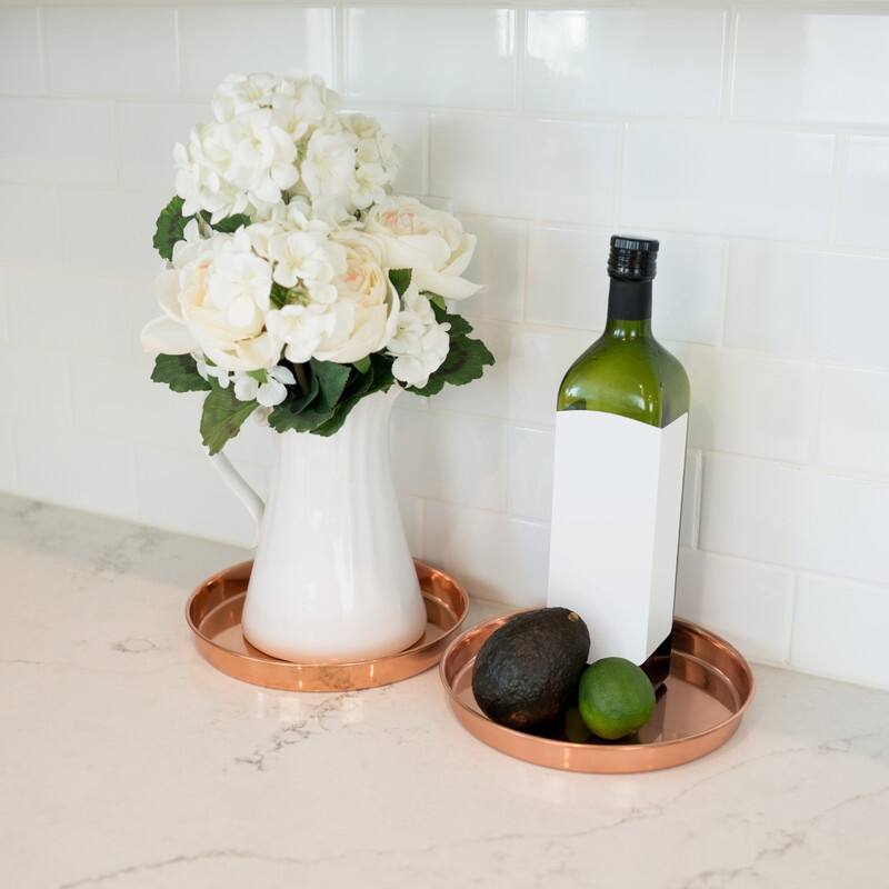 Achla Designs Set of 2 Decorative Round Stainless Steel Trays, 8.5 Inch Diameter, Copper Plated Finish