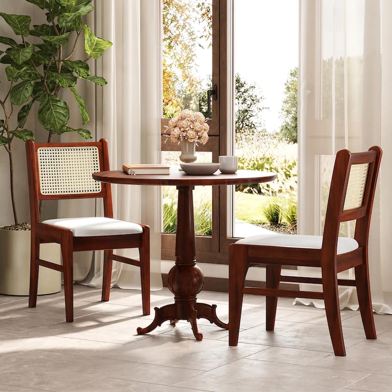 Gymax 4PCS Rattan Dining Chairs Upholstered Kitchen Chairs w/ Rubber
