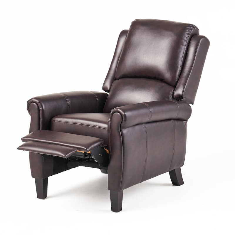 Faux Leather Recliner Chair for Living Room, Mid-Century Modern Pushback Single Lounge Sofa with Thicker Cushion & Wooden Legs
