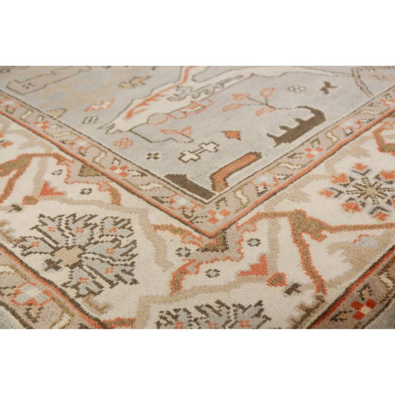 Oushak Indian Area Rug Hand-Knotted Oriental Grey Wool Carpet - 8'1" x 9'10"