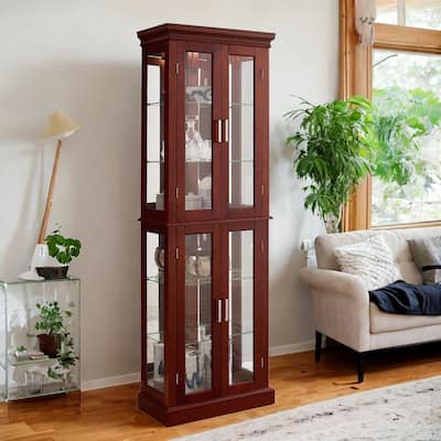 Lighted Curio Cabinet With Tempered Glass Doors And Adjustable Shelf