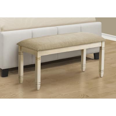 Bench, 41" Rectangular, Kitchen, Dining Room, Entryway, Bedroom, Upholstered, Wood, Antique White Solid Wood