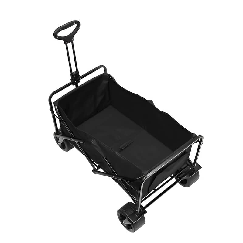Black Oxford Iron Wagon 350lbs Foldable Cart with Lock Brakes - 37.59x35.43x23.62 inch