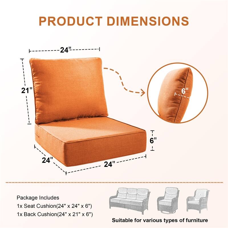 Pocassy 24x24x6 Inch Thick Cushions Pillows Indoor Outdoor Deep Seat Water & Fade Resistant - 6 Set