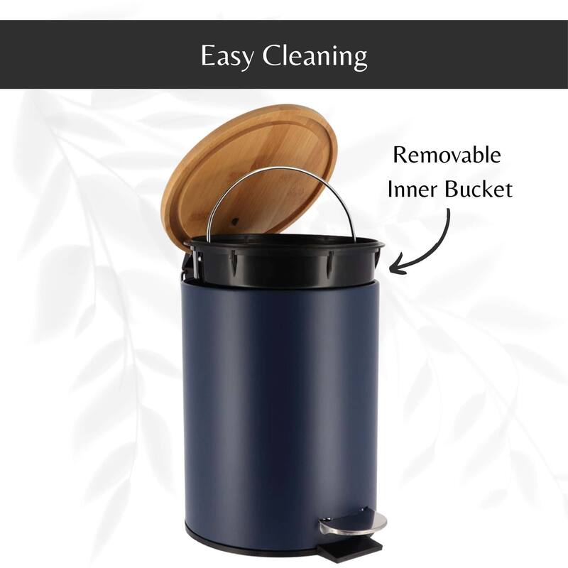 Stylish Trash Can with Bamboo Lid and Pedal, 2.5L Capacity - 9.2" H x 8" L x 8" W