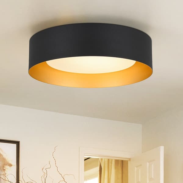 slide 2 of 17, 5CCT Dimmable Ceiling Light Round Drum Flush Mount - 13.8 in Black & Gold