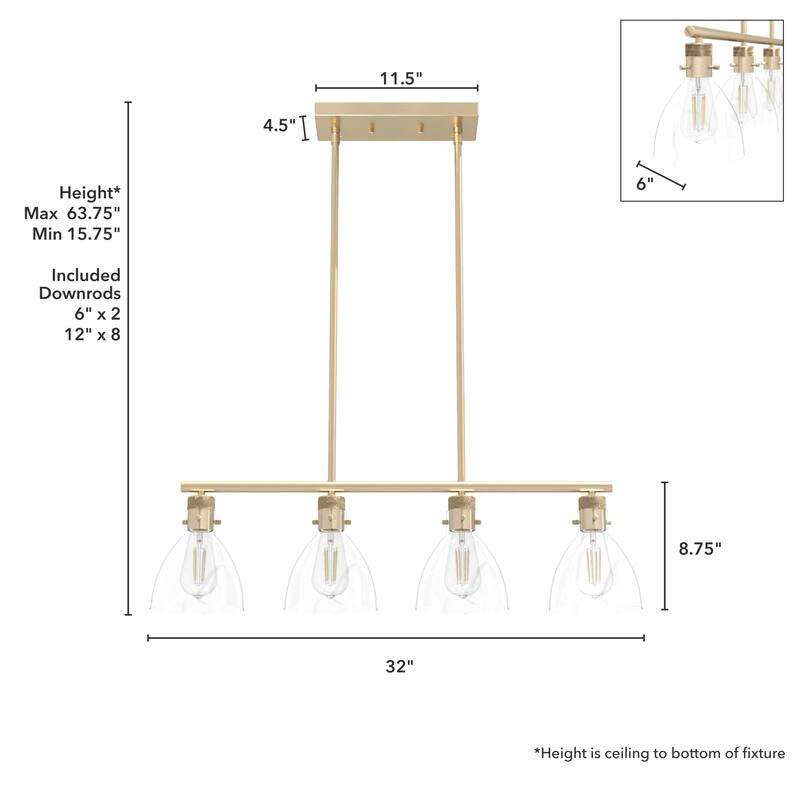 Hunter Van Nuys Linear Chandelier - Kitchen Island, Dining Room - Industrial, Modern Farmhouse, Transitional