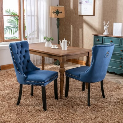 Velvet Upholstered Dining Chair with Nailhead Trim, Set of 2