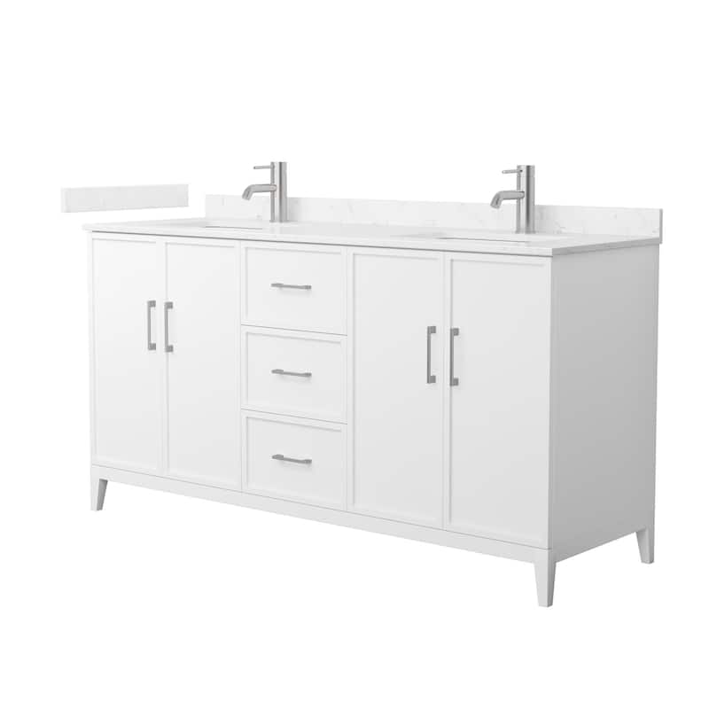 Elan 66-inch Double Vanity, Cultured Marble Top - White, Nickel Trim, Carrara Cultured Marble Top
