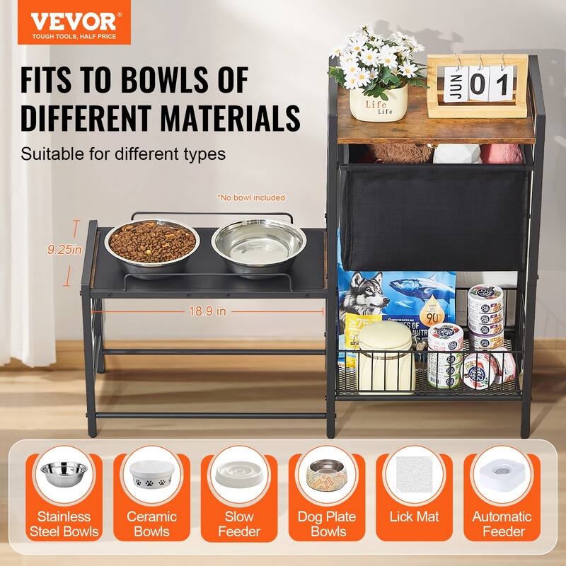 Pet Feeding Station with Storage, Elevated Dog Bowls, Raised Dog Bowl Stand, Dog Food Storage and Feeder Station