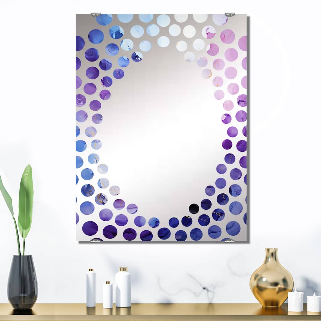 Designart "Purple And Blue Mystic Melodies I" Abstract Collages Mirror Blue - Modern Large Wall Mirror For Living Room