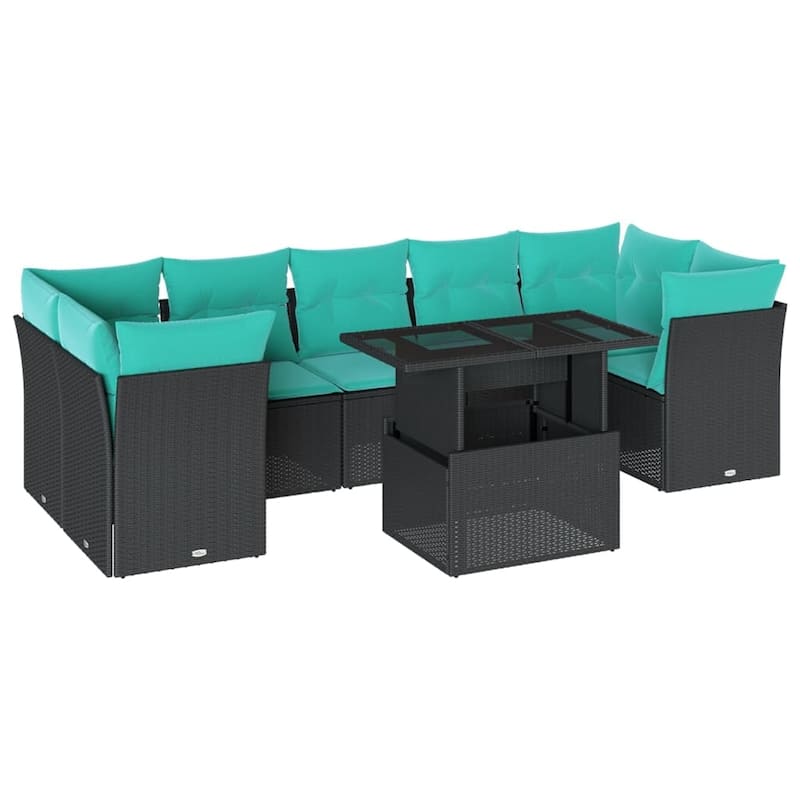vidaXL 8 Piece Garden Sofa Set with Cushions Black Poly Rattan - 24.41 x 24.41 x 27.17