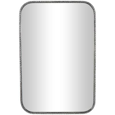 Wooden Room Wall Mirror with Double Layered Linked Chain Frame - Silver - Roche River Decor