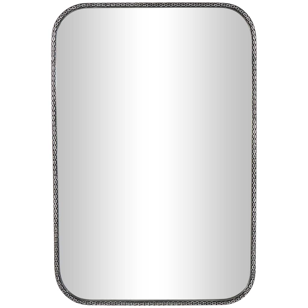 Wooden Room Wall Mirror with Double Layered Linked Chain Frame - Silver - Roche River Decor