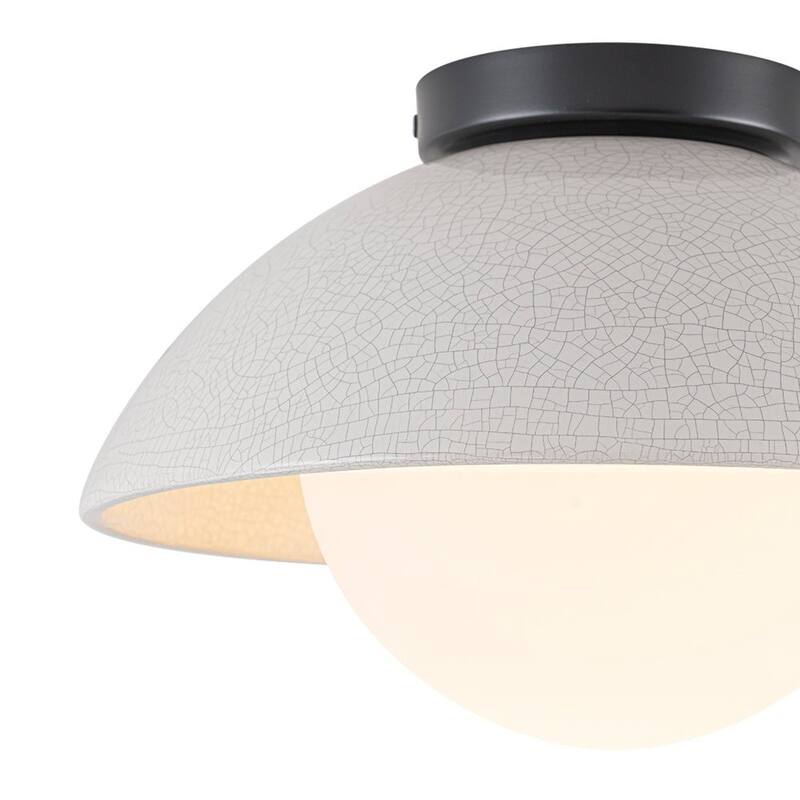 Modern 1-Light Dome Ceramic Semi Flush Mount With Glass Shade - N/A