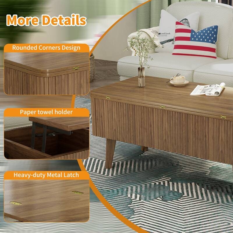 3 in 1 Walnut Lift Top Convertible Coffee Table, Oval Wooden with Storage for Small Spaces