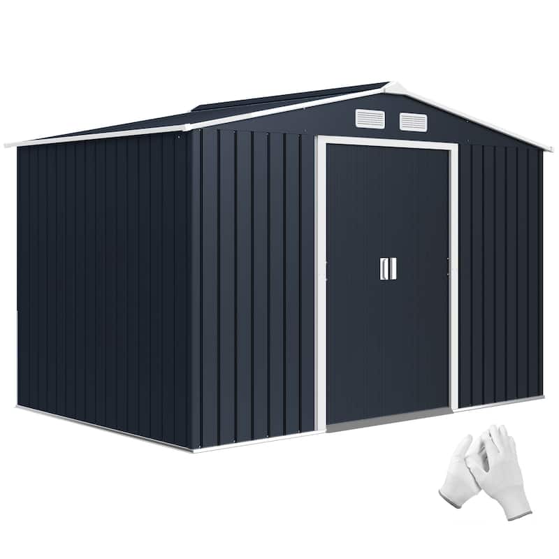 Outsunny 9' x 6' Outdoor Storage Shed, Garden Tool Metal Shed with Foundation Kit, Double Lockable Door