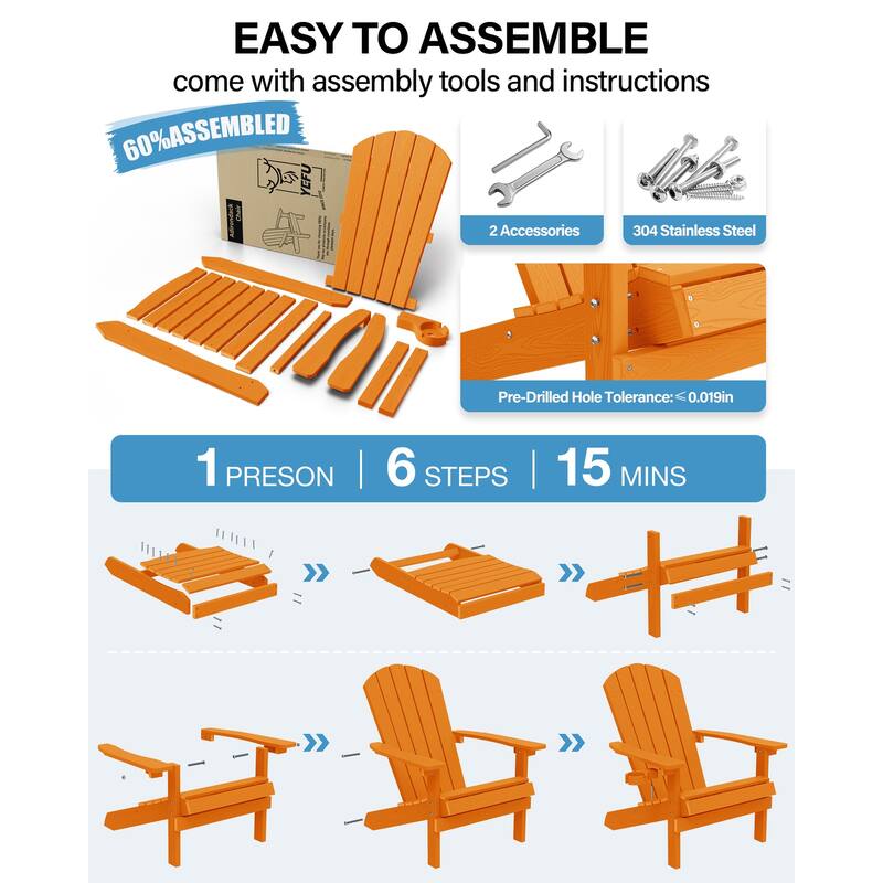 WINSOON All Weather HIPS Outdoor Plastic Adirondack Chairs Set of 2