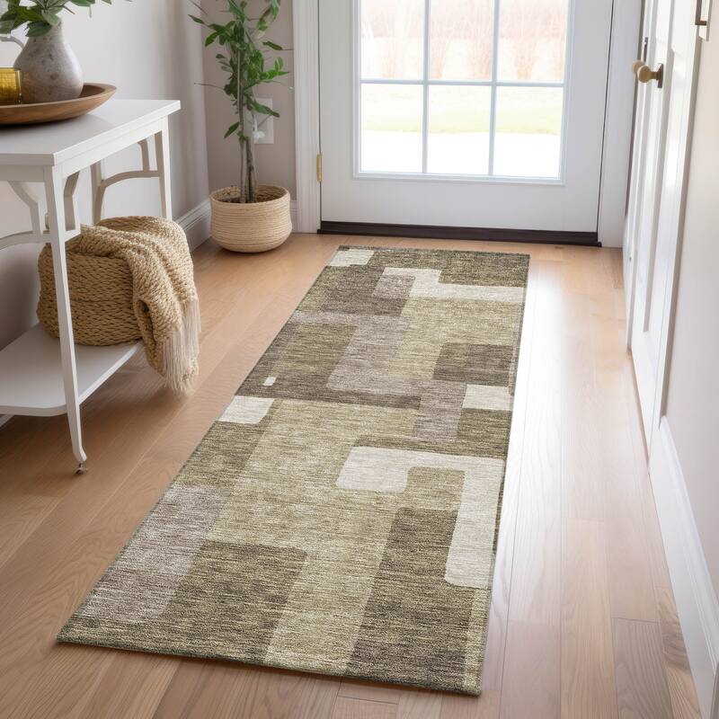Machine Washable Indoor/ Outdoor Chantille Modern Blocks Rug