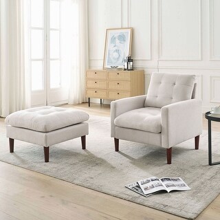 Fabric Upholstered Armchair with Ottoman