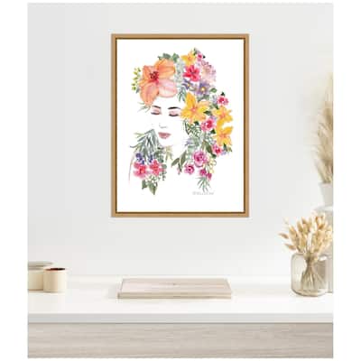 Kate and Laurel Sylvie Tropical Floral Woman Framed Canvas by Patricia Shaw
