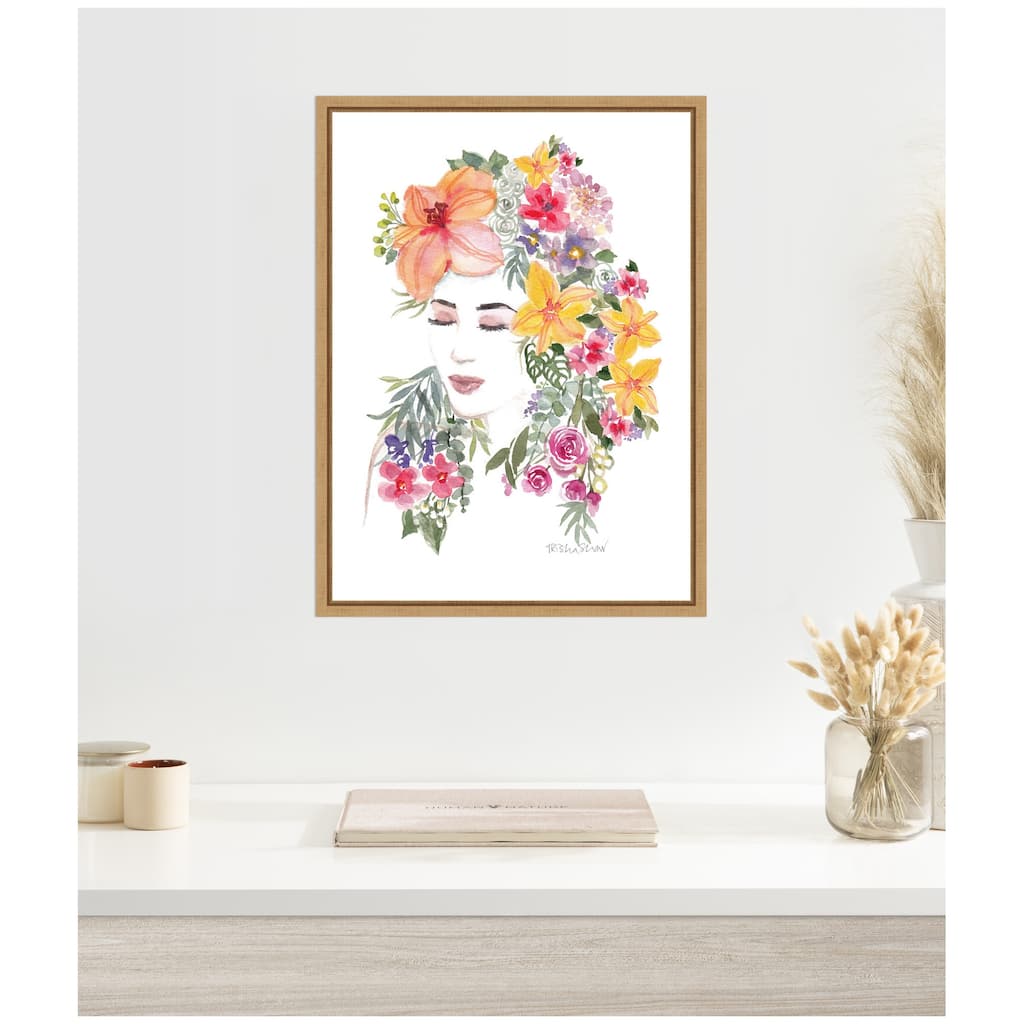 Kate and Laurel Sylvie Tropical Floral Woman Framed Canvas by Patricia Shaw