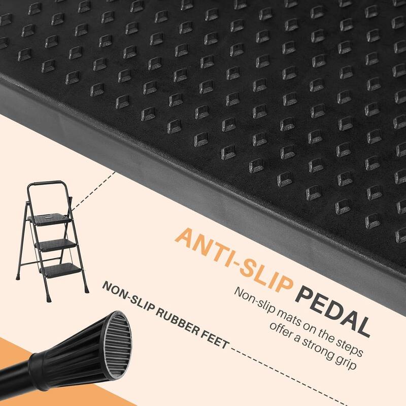 2 Step 3 Step Ladder, Foldable Step Stool Ladder with Anti-Slip Pedal, Sturdy Folding Step Tool, Black