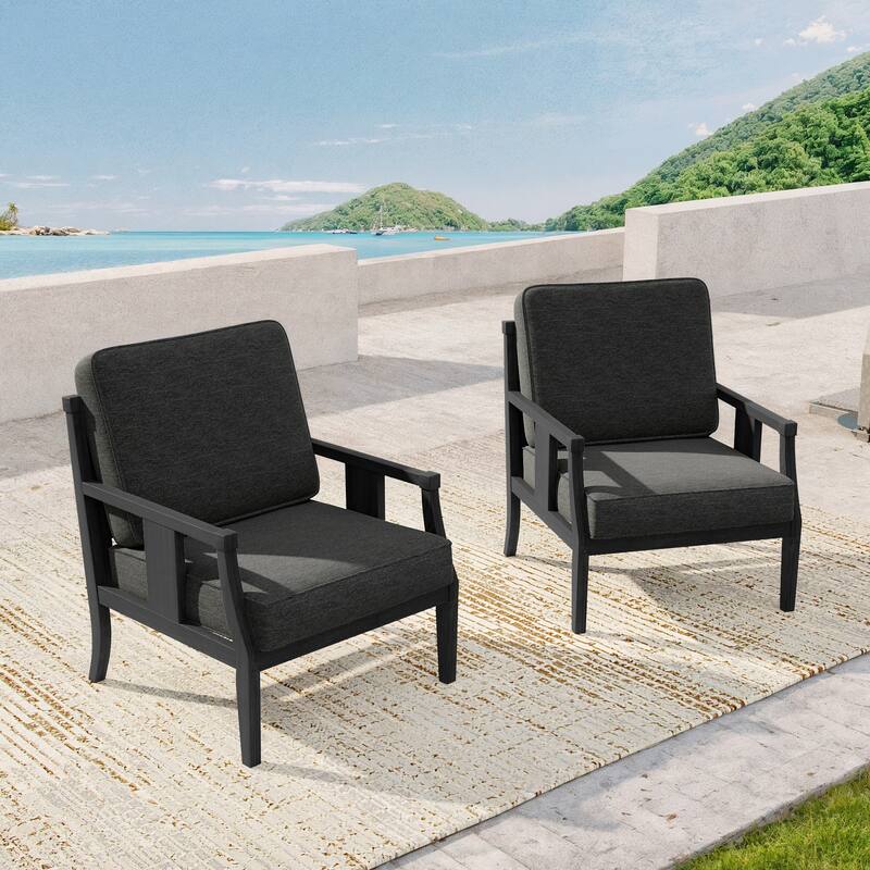 Black Wood Patio Accent Chairs with Water-Resistant Cushions