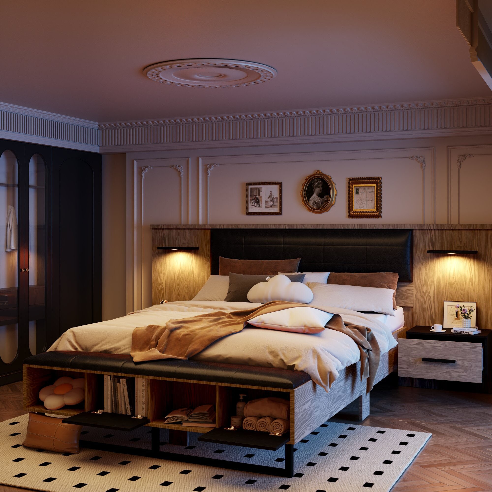 Headboard with integrated lighting on sale