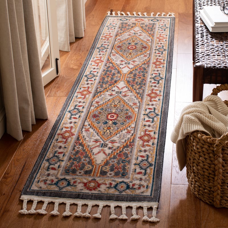 SAFAVIEH Farmhouse Umbertina Boho Tribal Rug - 2'1" x 8' Runner - Charcoal/Ivory
