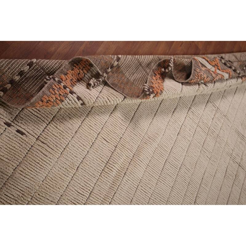Striped Ivory Moroccan Palace Size Large Rug Hand-Knotted Wool Carpet - 14'2"x 21'6"